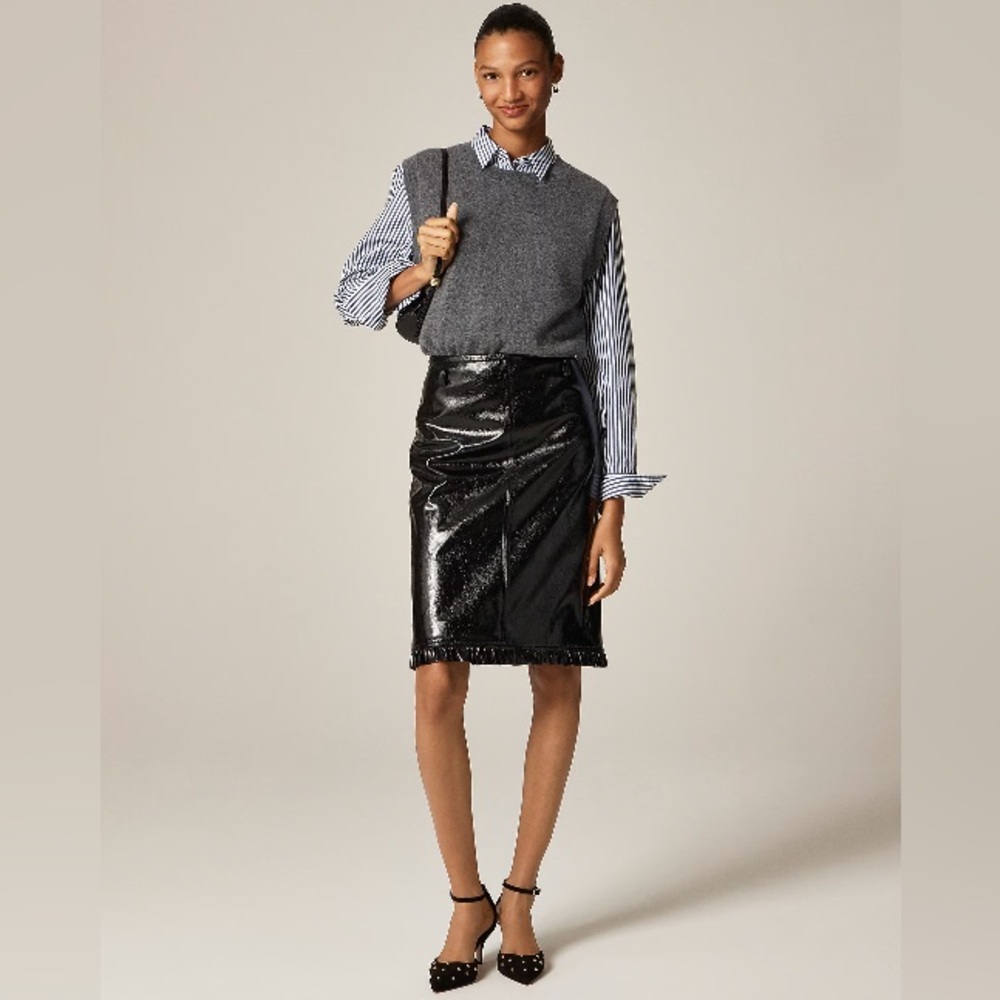 J.Crew Ruffle-trim pencil midi skirt in faux leather CM746